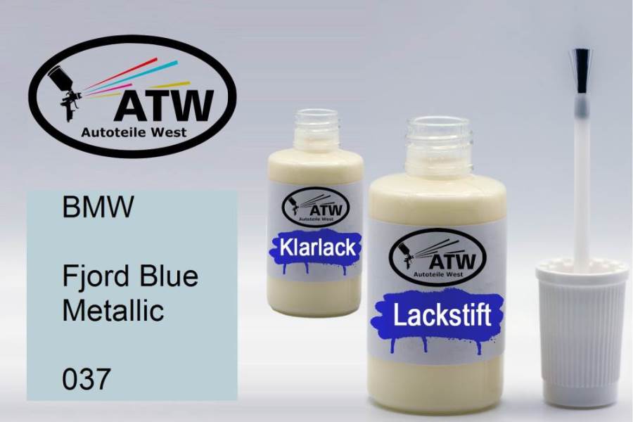 BMW, Fjord Blue Metallic, 037: 20ml Lackstift + 20ml Klarlack - Set, von ATW Autoteile West.